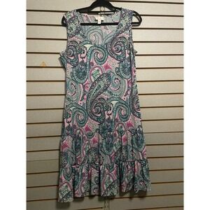 Ivy Lane Paisley Print‎ Tiered Ruffle V Neck Sleeveless Dress Women's Large